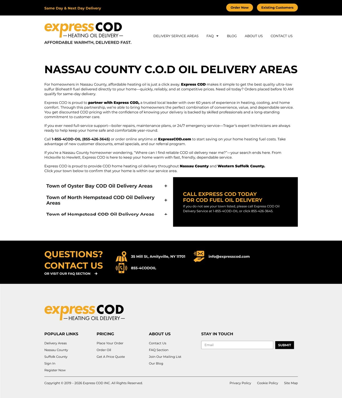 Express COD delivery service areas page
