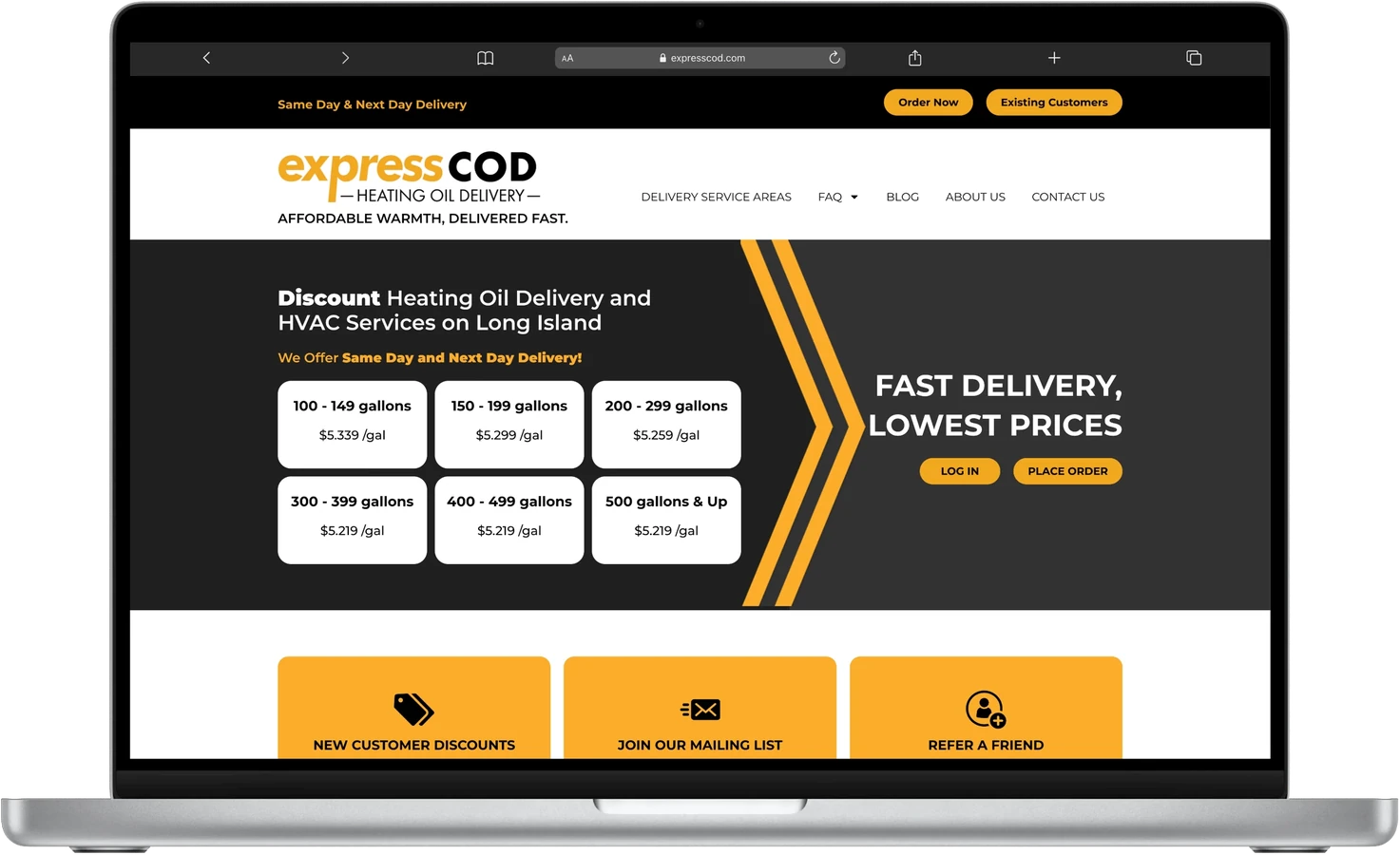 Express COD homepage on laptop