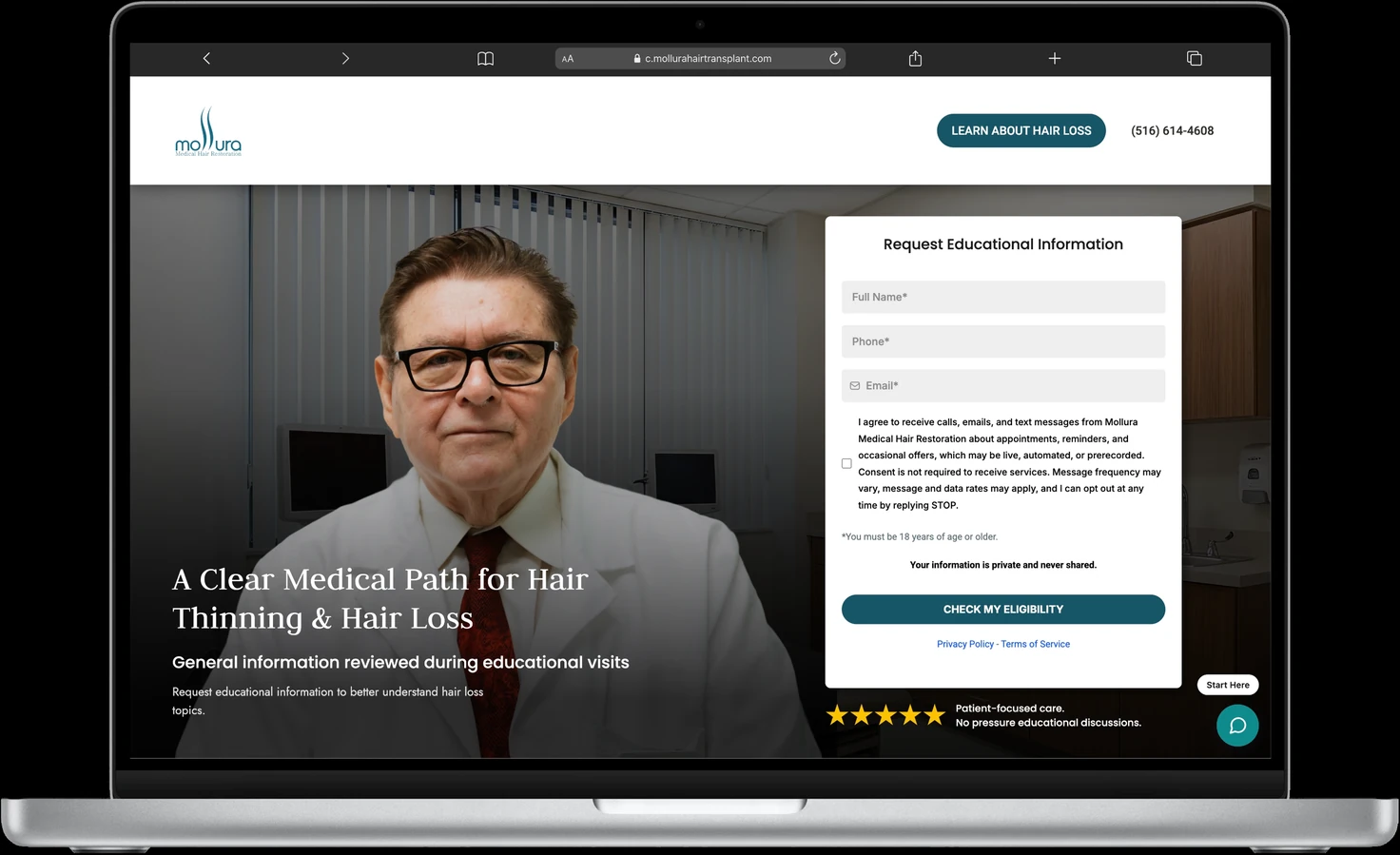 Mollura hair loss landing page on laptop