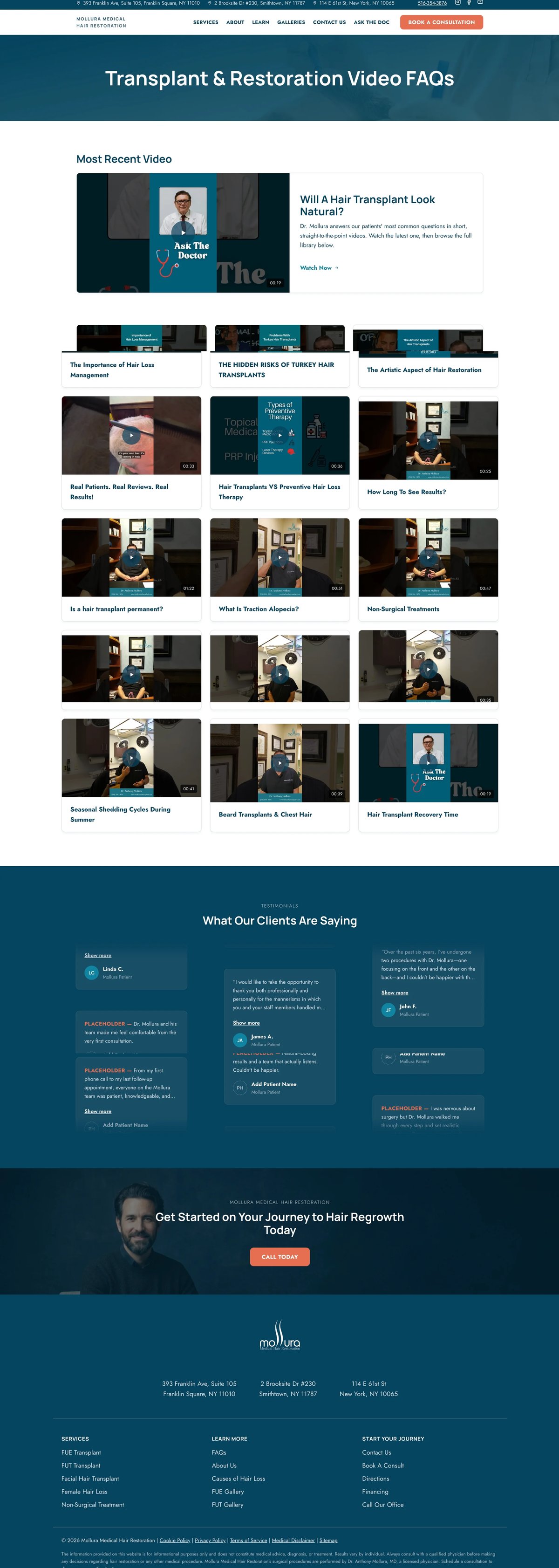 Mollura redesign video FAQs page