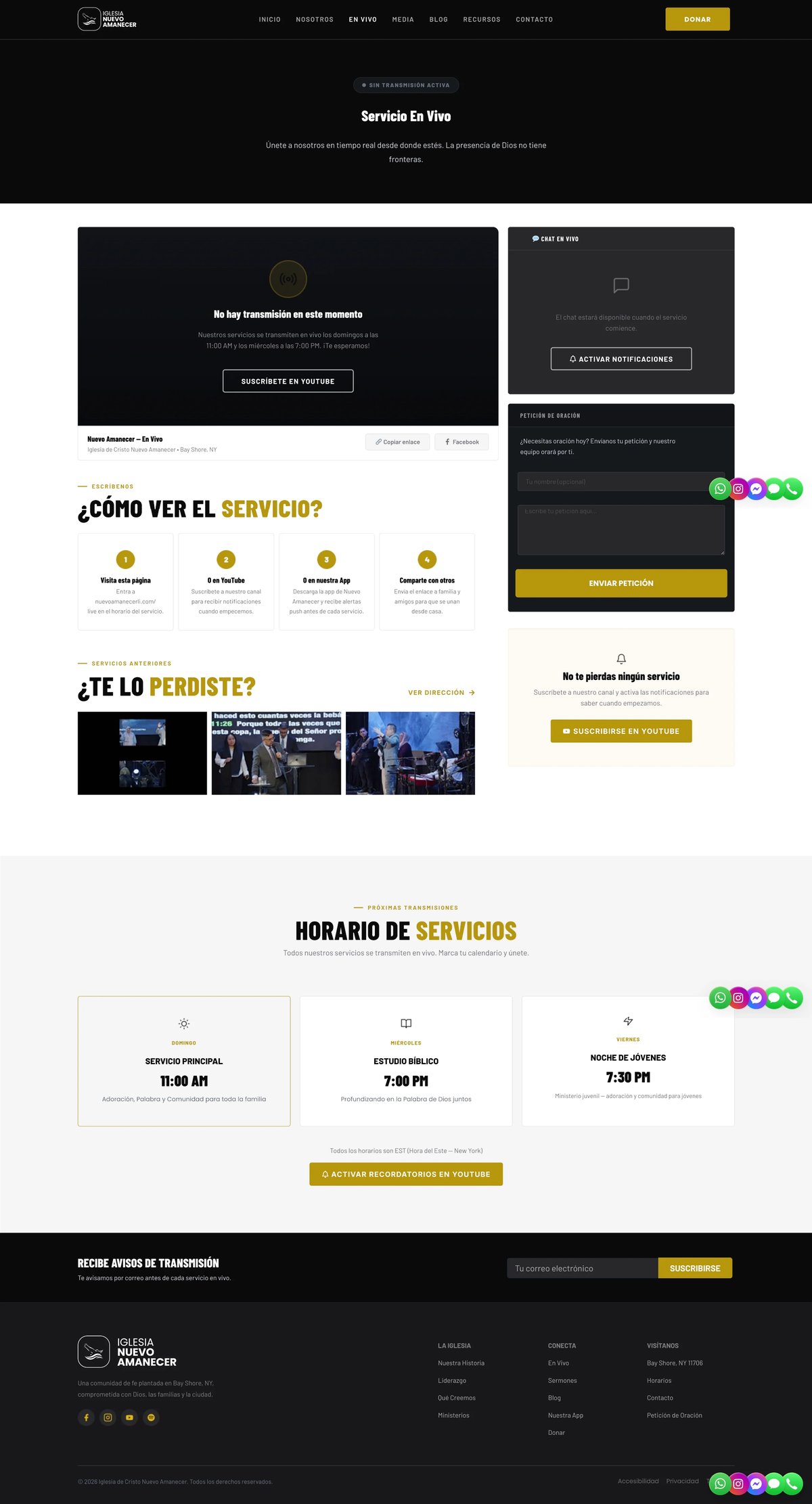Iglesia Nuevo Amanecer live stream page