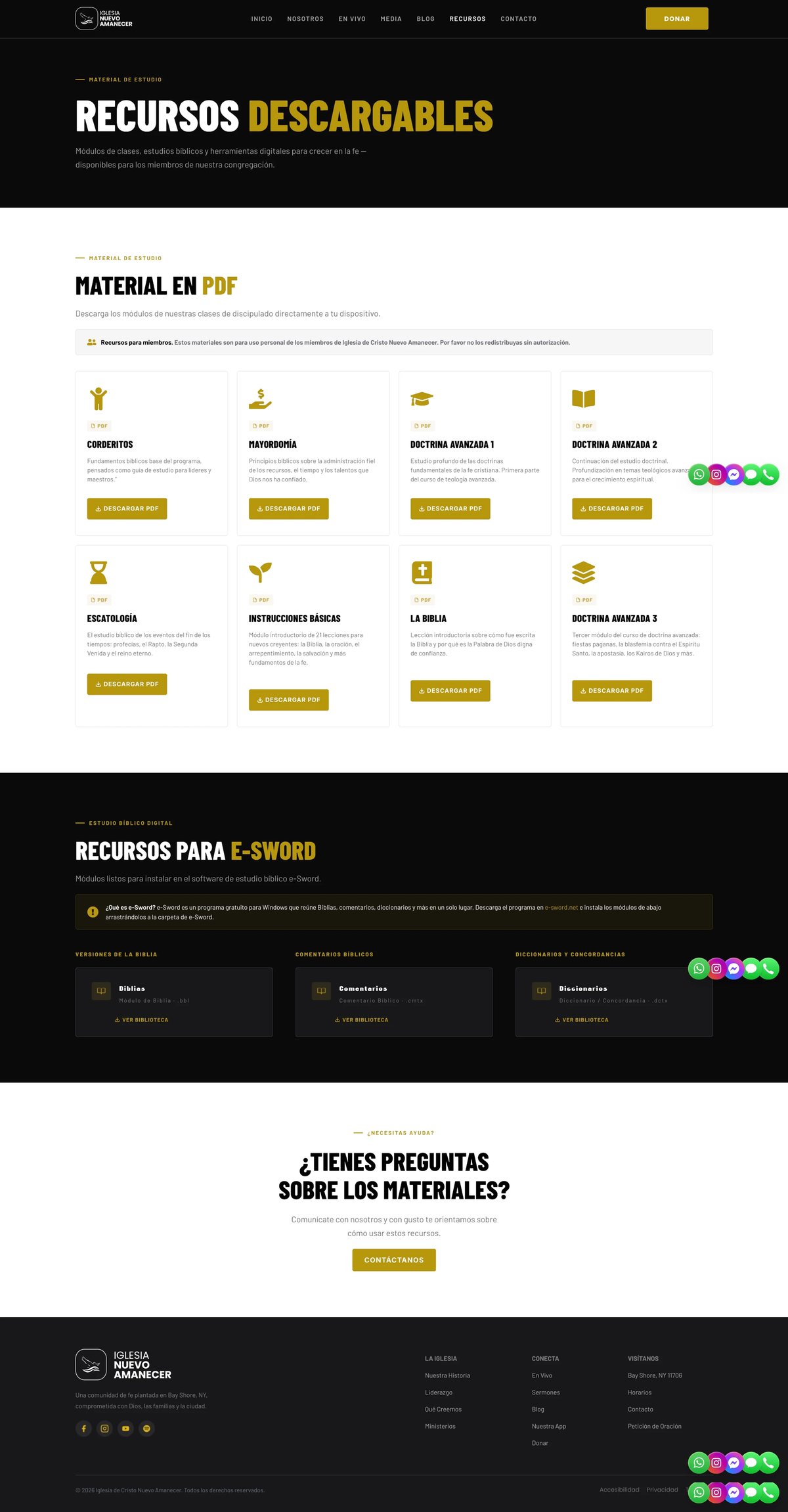 Iglesia Nuevo Amanecer downloadable resources page