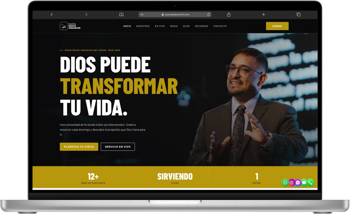 Iglesia Nuevo Amanecer homepage on laptop