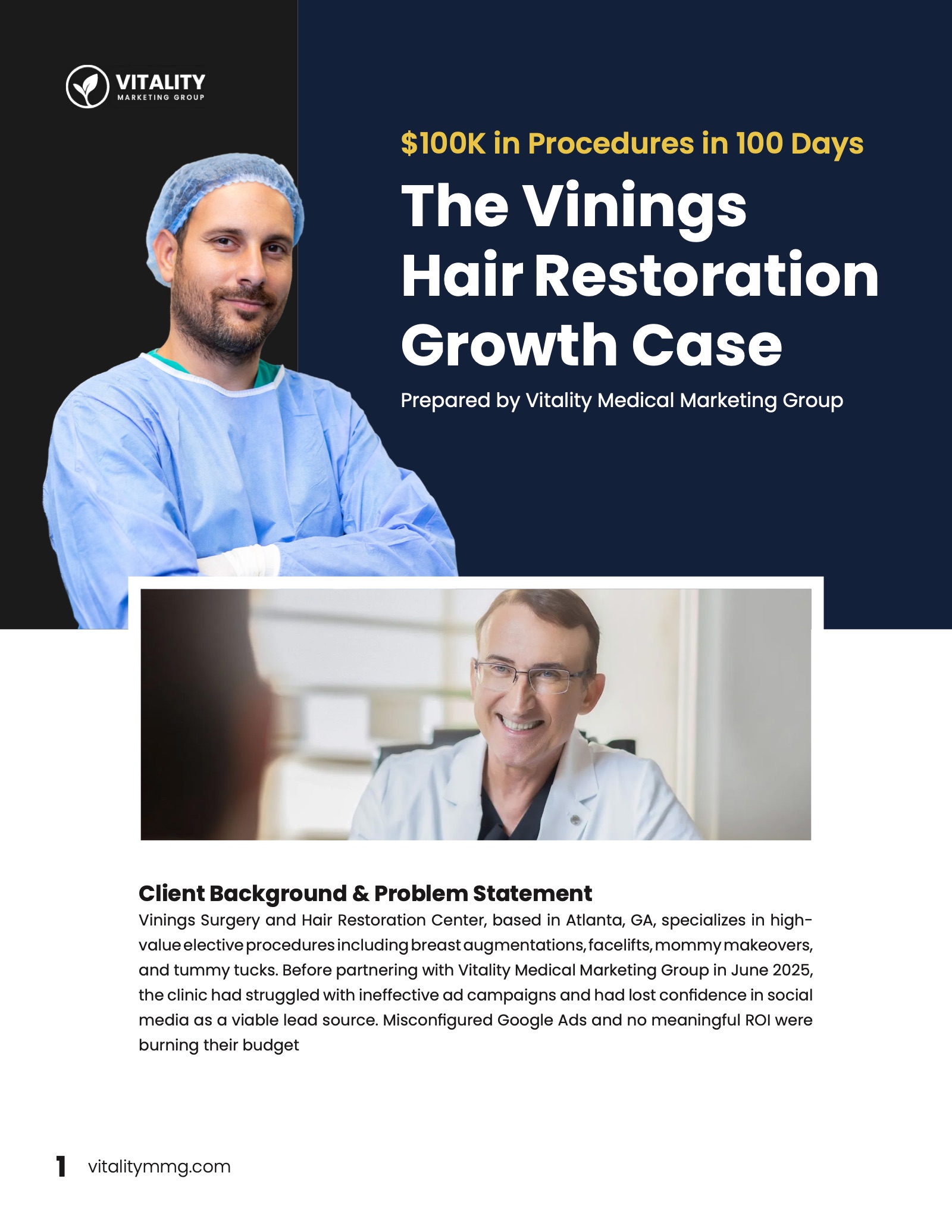 Cover page of The Vinings Hair Restoration Growth Case document