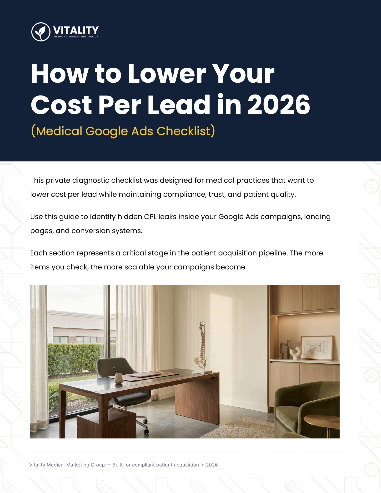Cover of the Vitality Medical Marketing Group cost per lead checklist